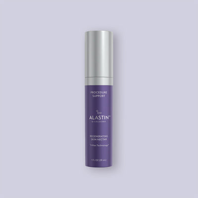 Alastin Regenerating Skin Nectar bottle on a light purple background