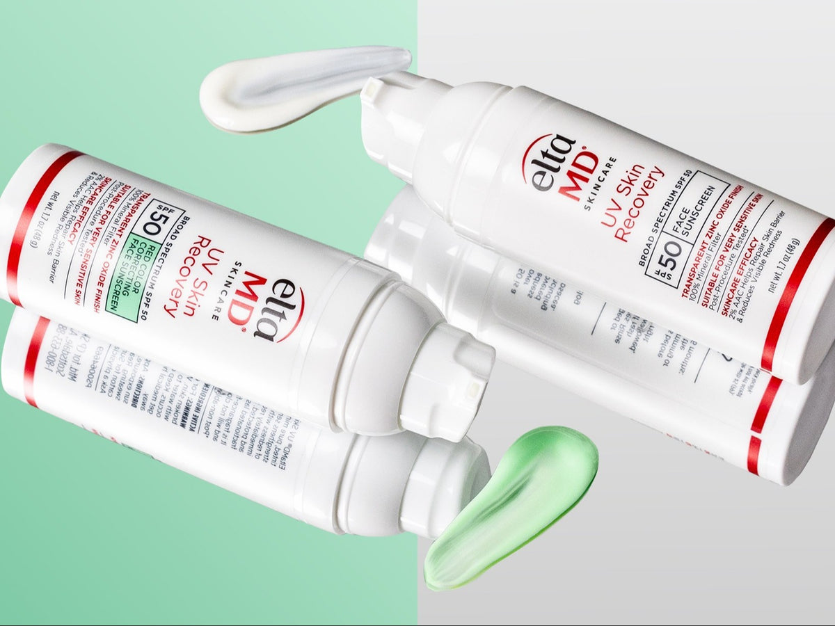 Closeup of Laziza from LAZ Skincare holding up a bottle of EltaMD UV Skin Recovery SPF 50