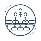 Line icon: the skin's top layer as a brick wall with cracked and missing bricks, water escaping through the gaps.
