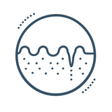Line icon: a cross-section of skin with a bumpy surface, dips and a pitted scar.